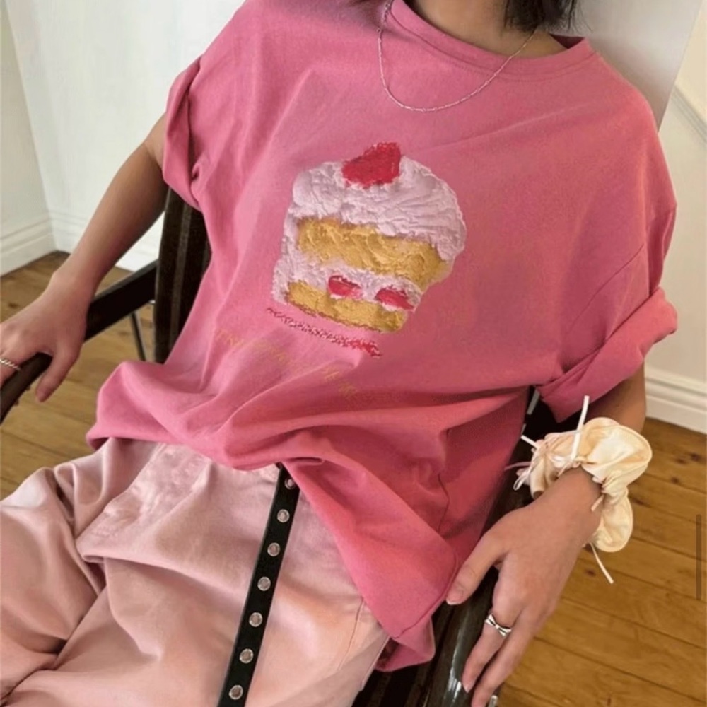 Korean Oversized Pink Cupcake Graphic Tee